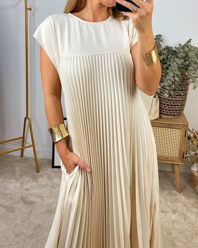 🌸Spring Promotion 49%Off💖Women Pleated Simple Solid Color Dress