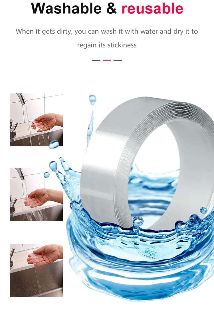 š„š„Transparent nano magic tape that leaves no residue, reusable double-sided handle