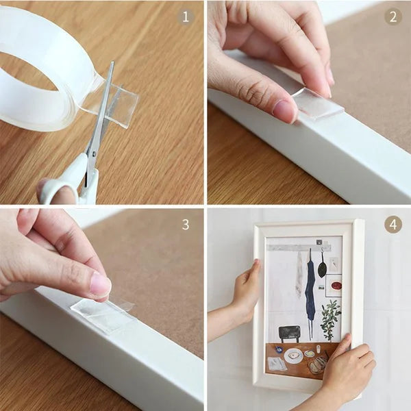š„š„Transparent nano magic tape that leaves no residue, reusable double-sided handle