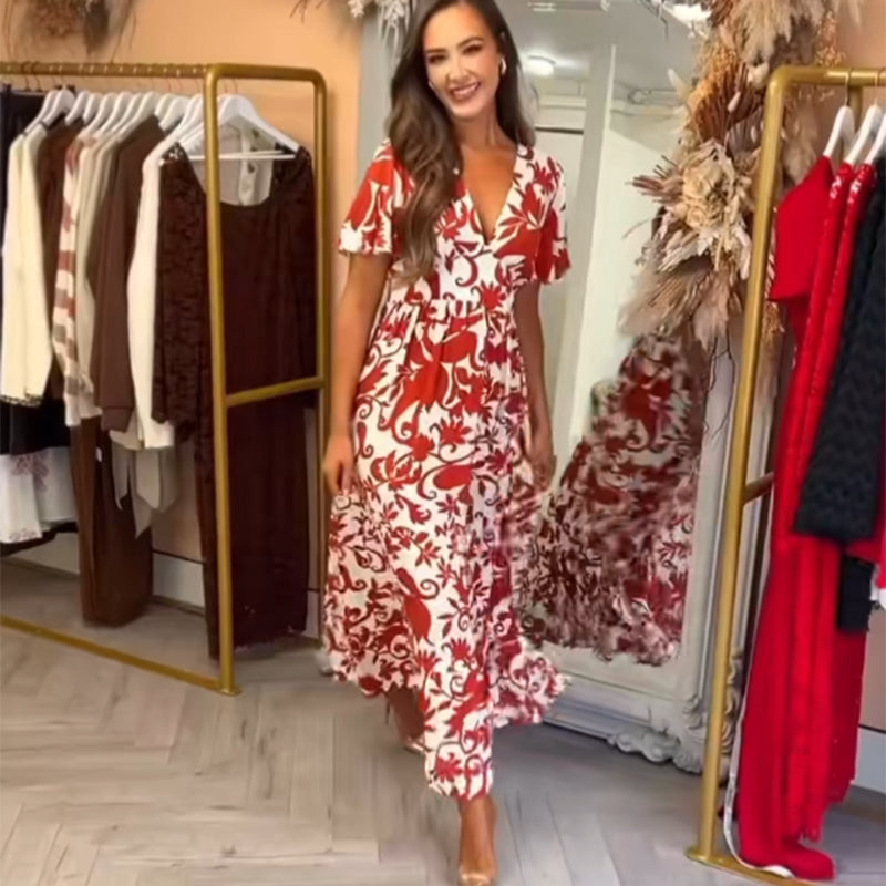 🌸Spring Specials🌸 Women's Fashion Printed V-Neck Flowy Dress