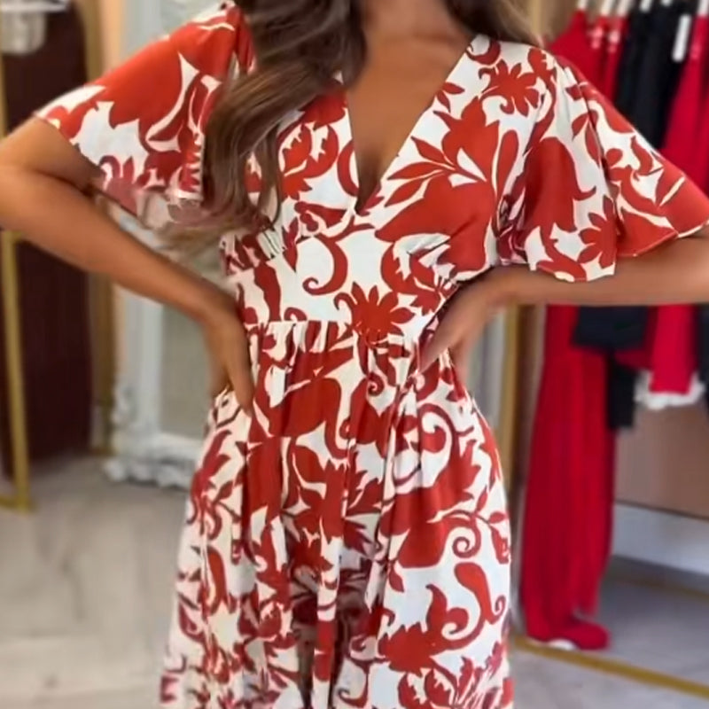🌸Spring Specials🌸 Women's Fashion Printed V-Neck Flowy Dress
