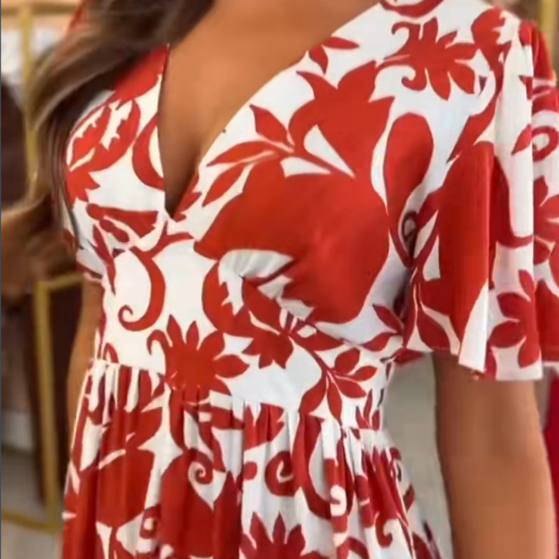 🌸Spring Specials🌸 Women's Fashion Printed V-Neck Flowy Dress