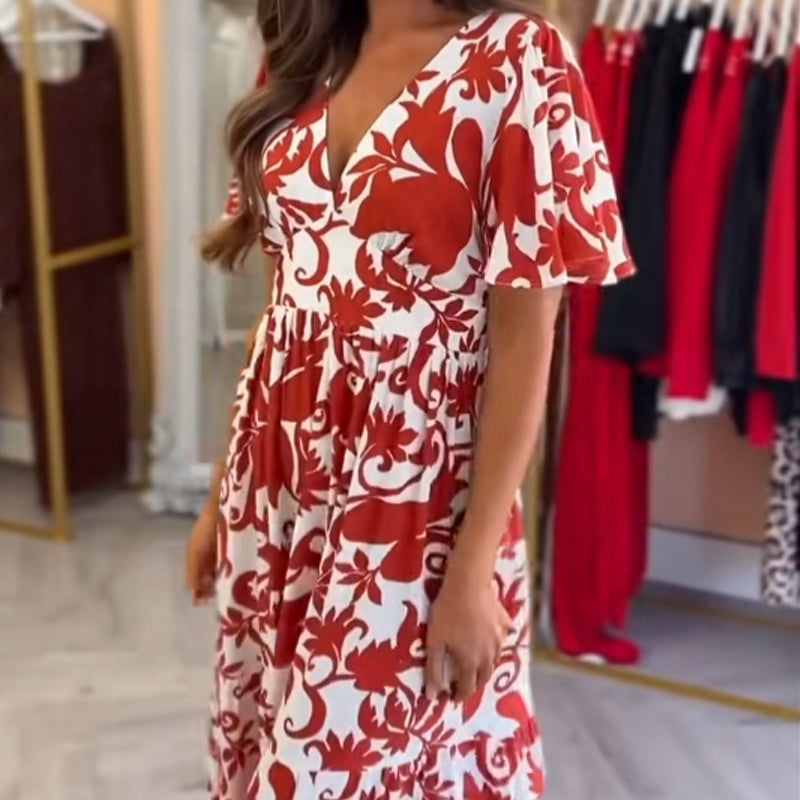 🌸Spring Specials🌸 Women's Fashion Printed V-Neck Flowy Dress
