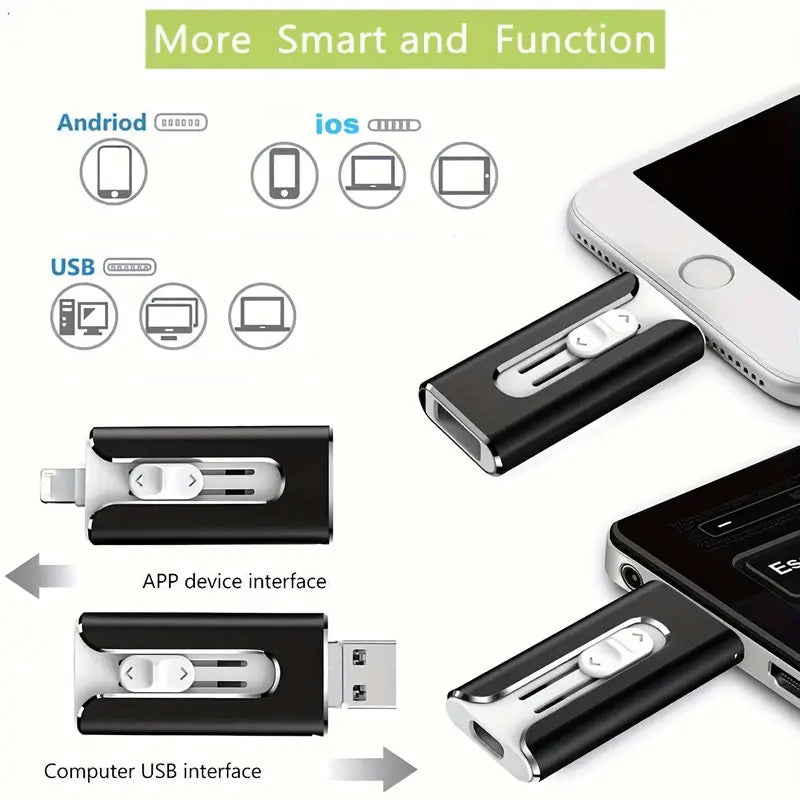 64GB~1TB Micro USB + MFi Certified Lightning + 8 Pin + USB 3.0 ⚡4 in1 Flash Drive for iPhone/iPad/Android/PC⚡