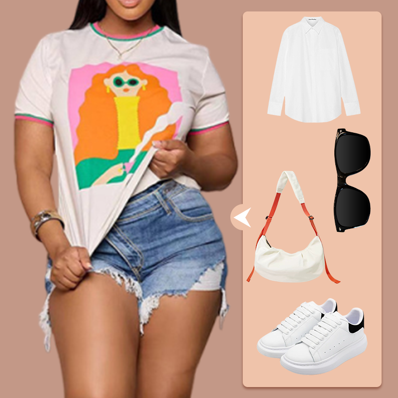 High-Waisted Diagonal-Button Design Raw Edge Ripped Denim Shorts