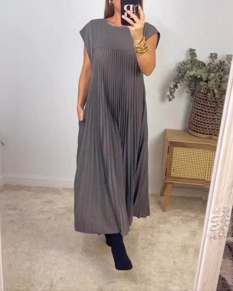 🌸Spring Promotion 49%Off💖Women Pleated Simple Solid Color Dress