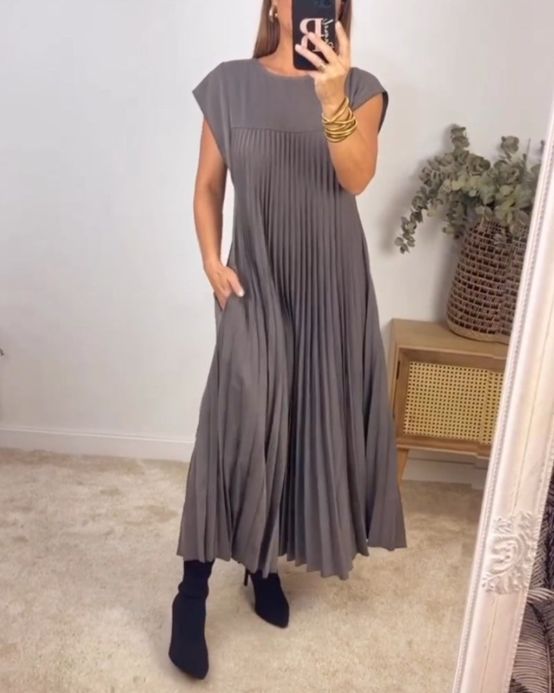 🌸Spring Promotion 49%Off💖Women Pleated Simple Solid Color Dress