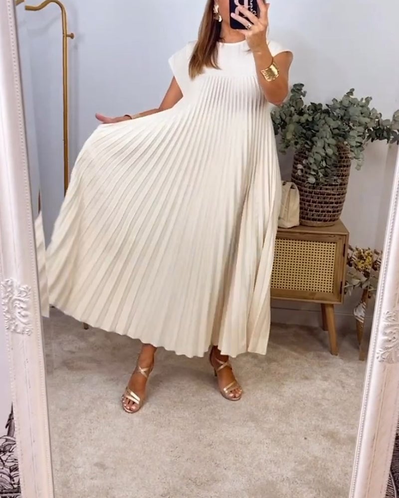 🌸Spring Promotion 49%Off💖Women Pleated Simple Solid Color Dress