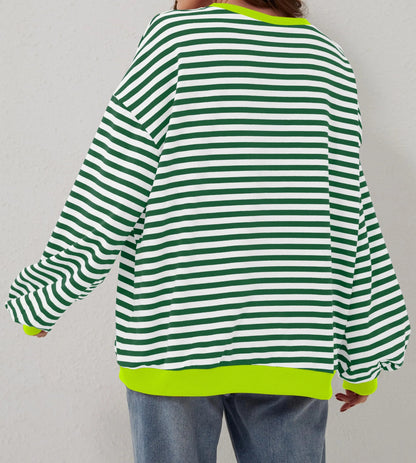 Women's Oversized Striped Long Sleeve Pullover