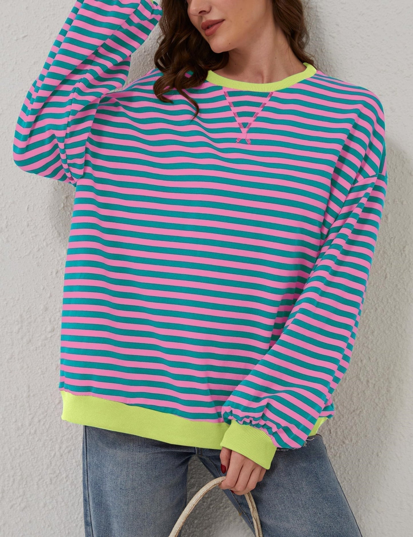 Women's Oversized Striped Long Sleeve Pullover
