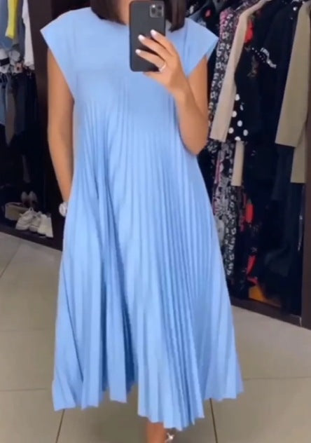 🌸Spring Promotion 49%Off💖Women Pleated Simple Solid Color Dress