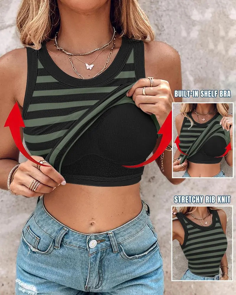 💖Last Day Special Price ￡8.99!!💖Ribbed Stretchy Tank Top with Shelf Bra