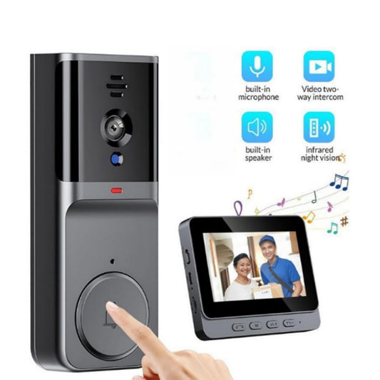 🎥Wireless doorbell camera: 1080P, 170° angle, 4.3-inch screen, IPX65 outdoor waterproof rating, night vision