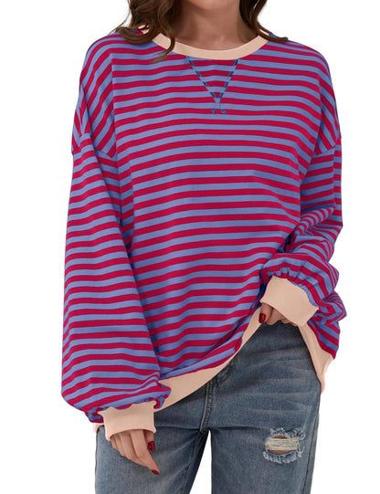 Women's Oversized Striped Long Sleeve Pullover