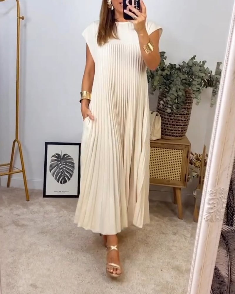 🌸Spring Promotion 49%Off💖Women Pleated Simple Solid Color Dress