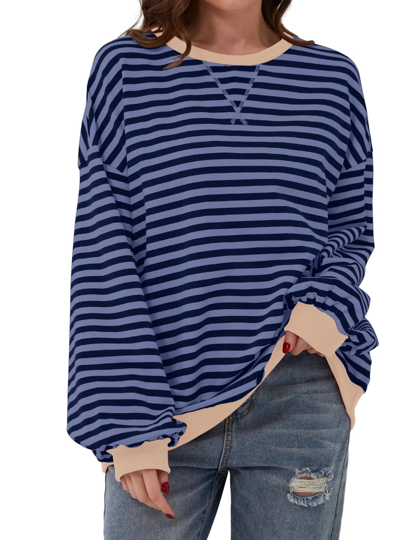 Women's Oversized Striped Long Sleeve Pullover