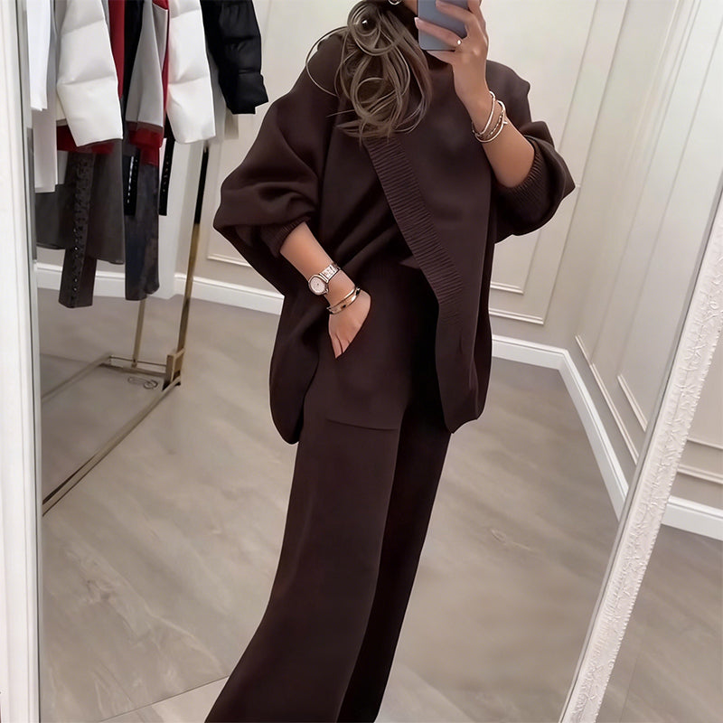 🔥 59% OFF! NEW! Women's 2-piece set – Asymmetrical sweater + wide-leg pants, relaxed fit and soft fabric, ultra comfortable 👚✨