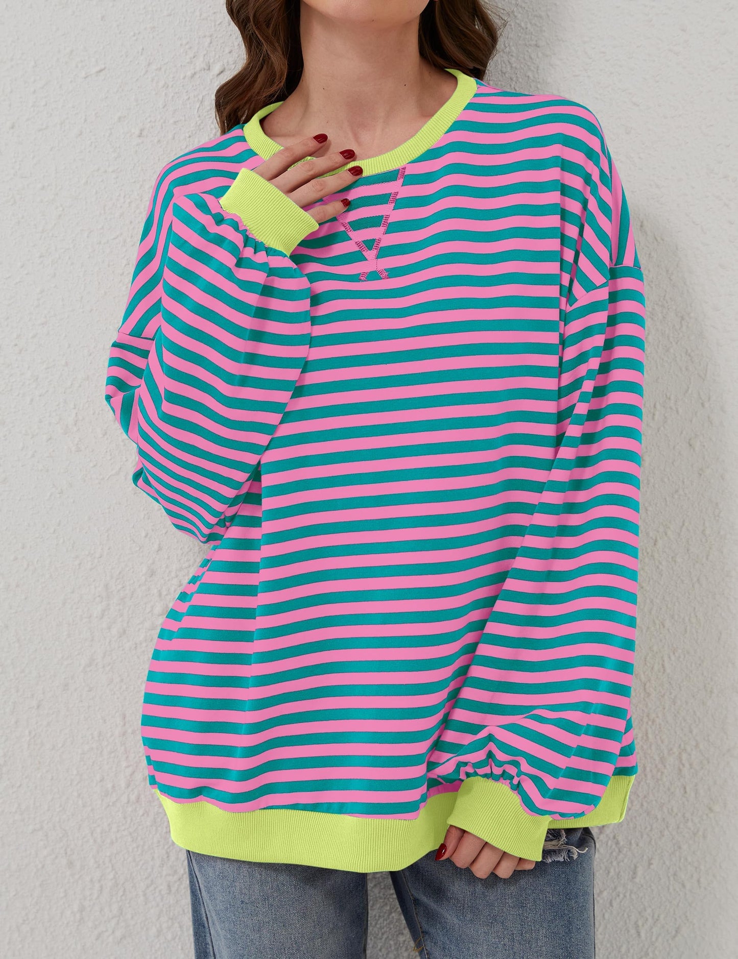 Women's Oversized Striped Long Sleeve Pullover