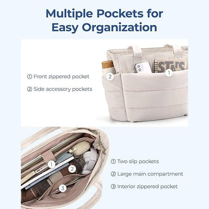 💜Hot Sale 50% OFF 👜Women's Waterproof Bubble Bag 20L Fluffy Tote Bag Quilted Laptop Shoulder Handbag