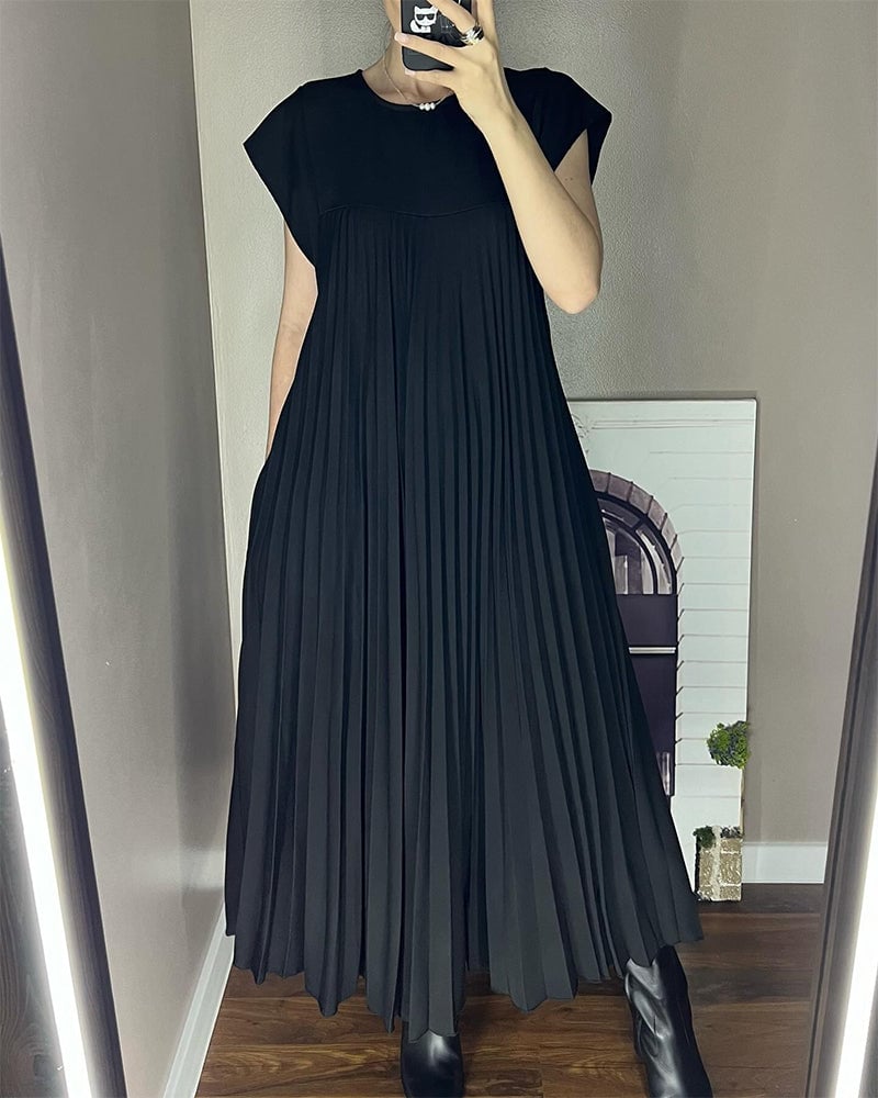 🌸Spring Promotion 49%Off💖Women Pleated Simple Solid Color Dress