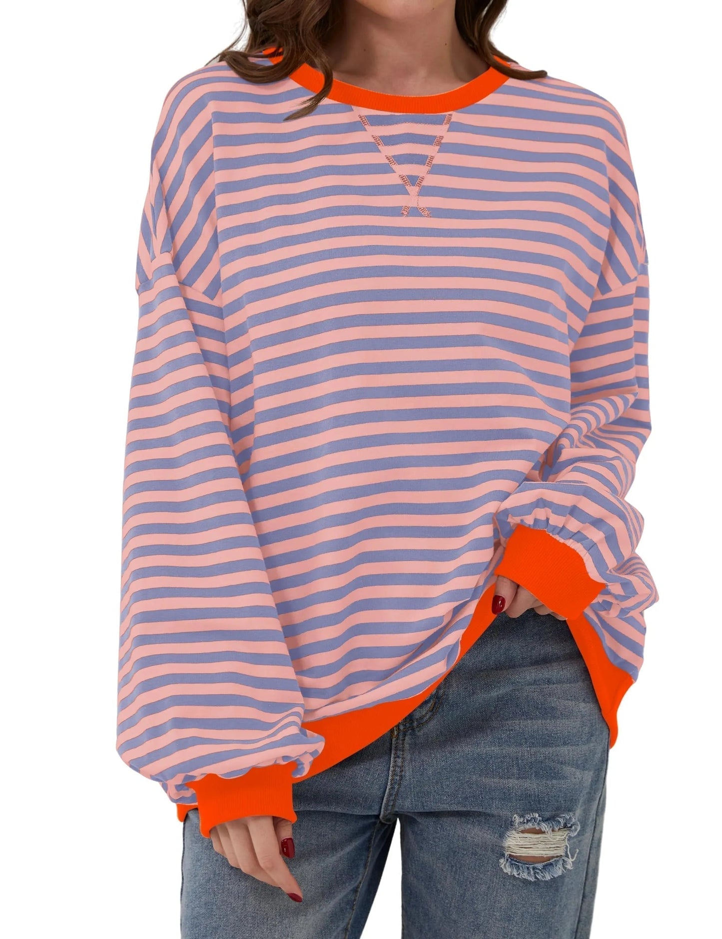 Women's Oversized Striped Long Sleeve Pullover