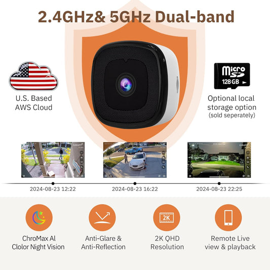 3MP 2K Window Camera,2.4GHz & 5GHz WiFi Indoor Cameras,ChromaMax Al Color Night Vision,Person & Motion Detection,Easy & Quick Install