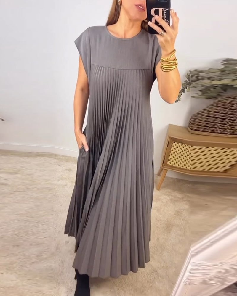 🌸Spring Promotion 49%Off💖Women Pleated Simple Solid Color Dress