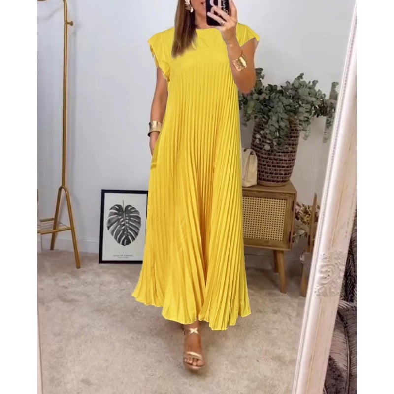 🌸Spring Promotion 49%Off💖Women Pleated Simple Solid Color Dress