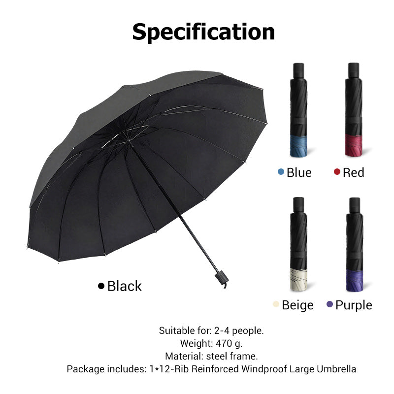📢  HOT SALE 49% OFF ☔12-Rib Large Foldable Windproof Umbrella