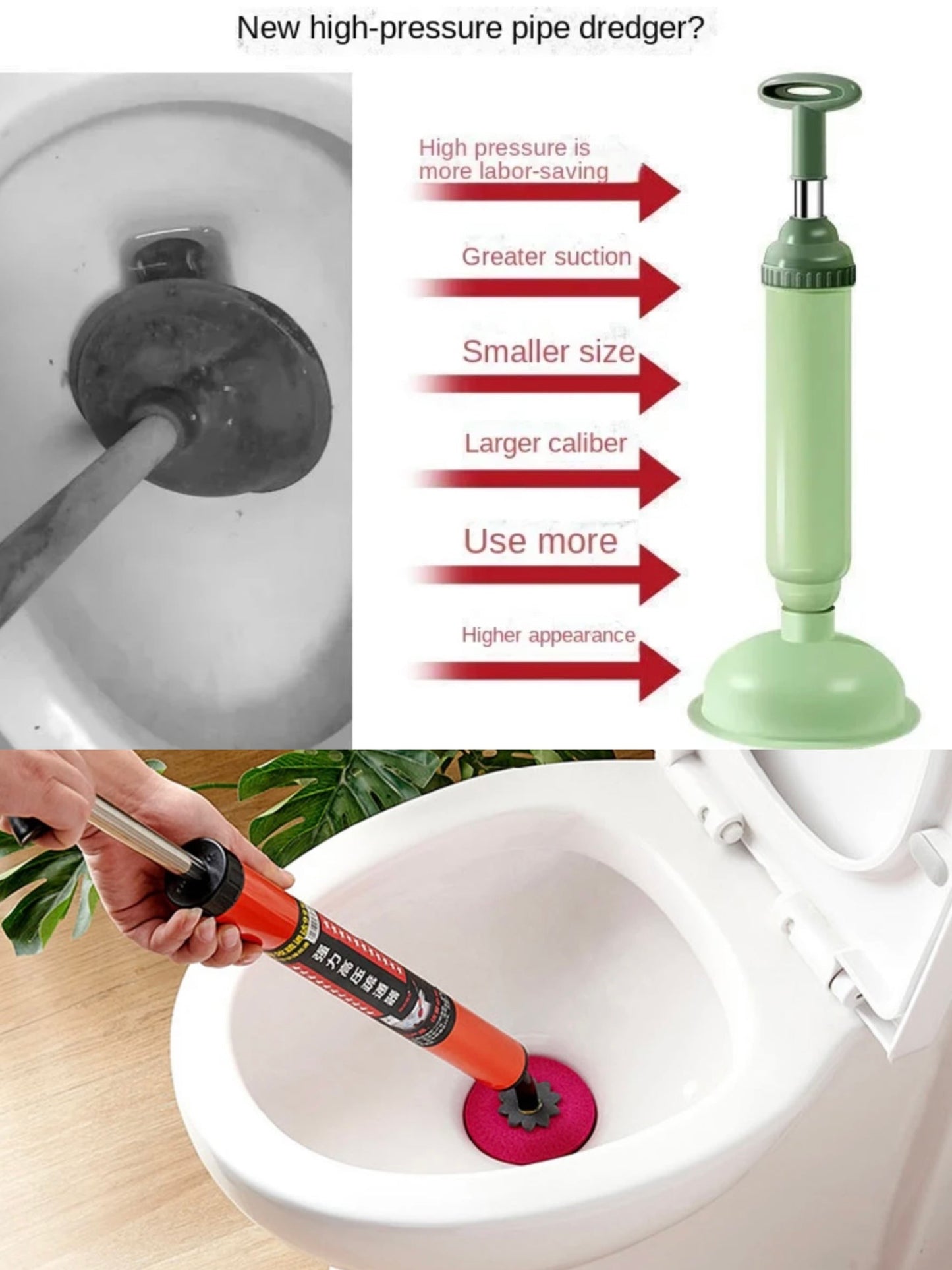 💎 Household high-pressure toilet pipe cleaner – Instant blockage removal, no chemicals, no mess!