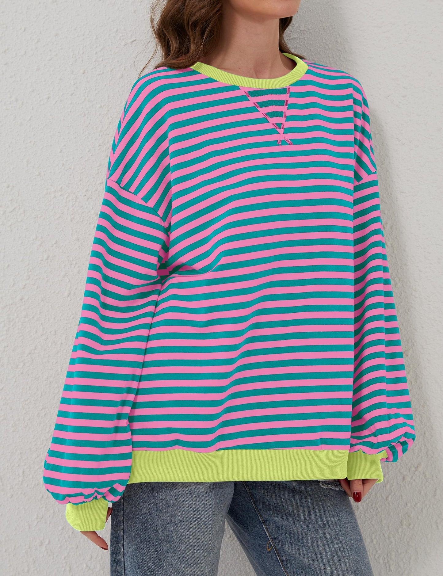 Women's Oversized Striped Long Sleeve Pullover