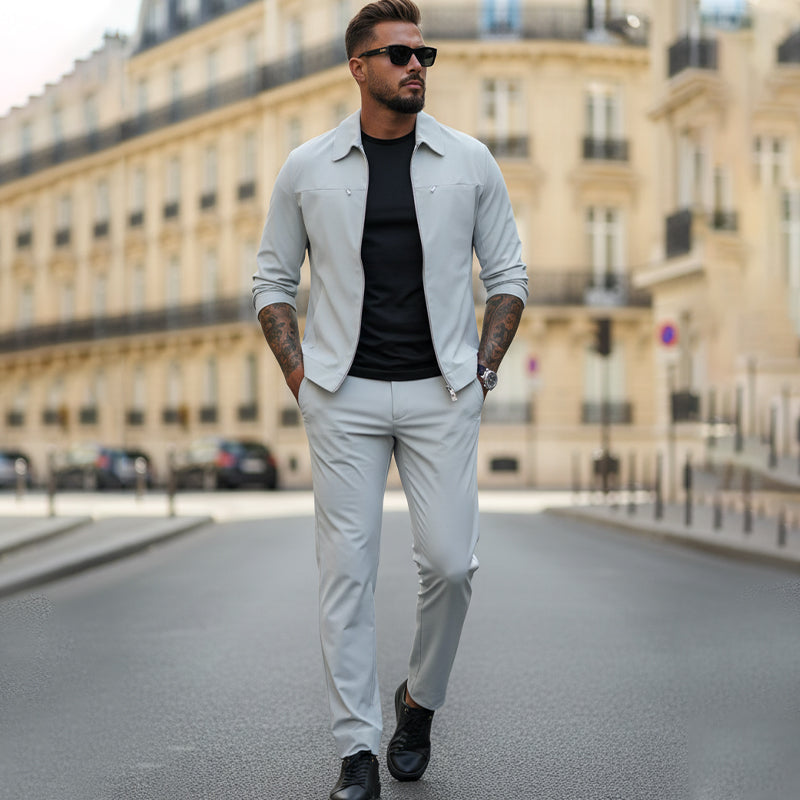 Men’s Casual Solid Color 2-Piece Set – Jacket & Pants
