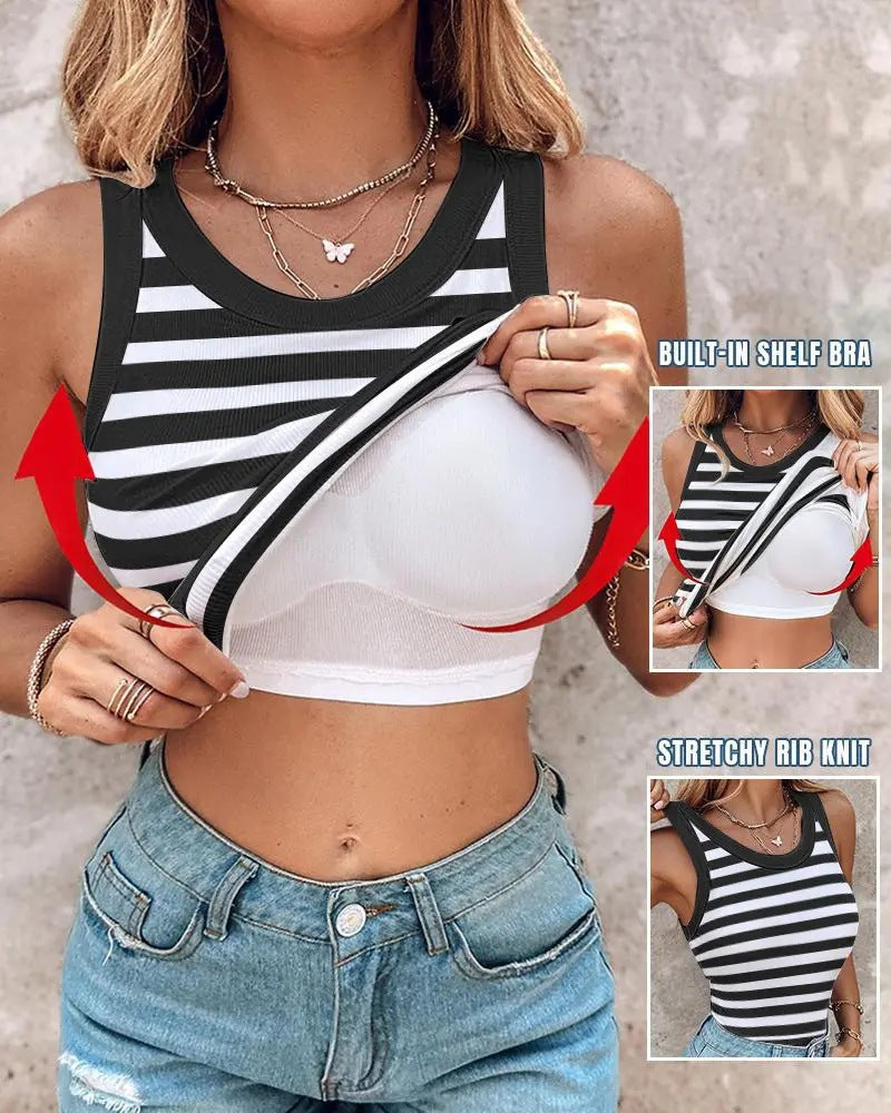 💖Last Day Special Price ￡8.99!!💖Ribbed Stretchy Tank Top with Shelf Bra