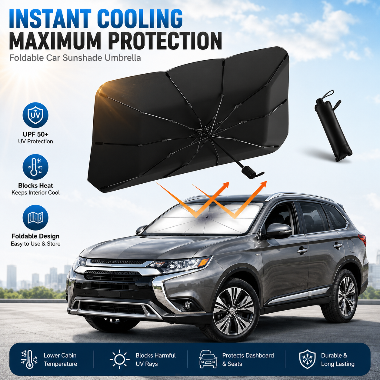 📢📢50% OFF !! ⏰☂️ Upgraded Car Windshield Sun Shade Umbrella❄️