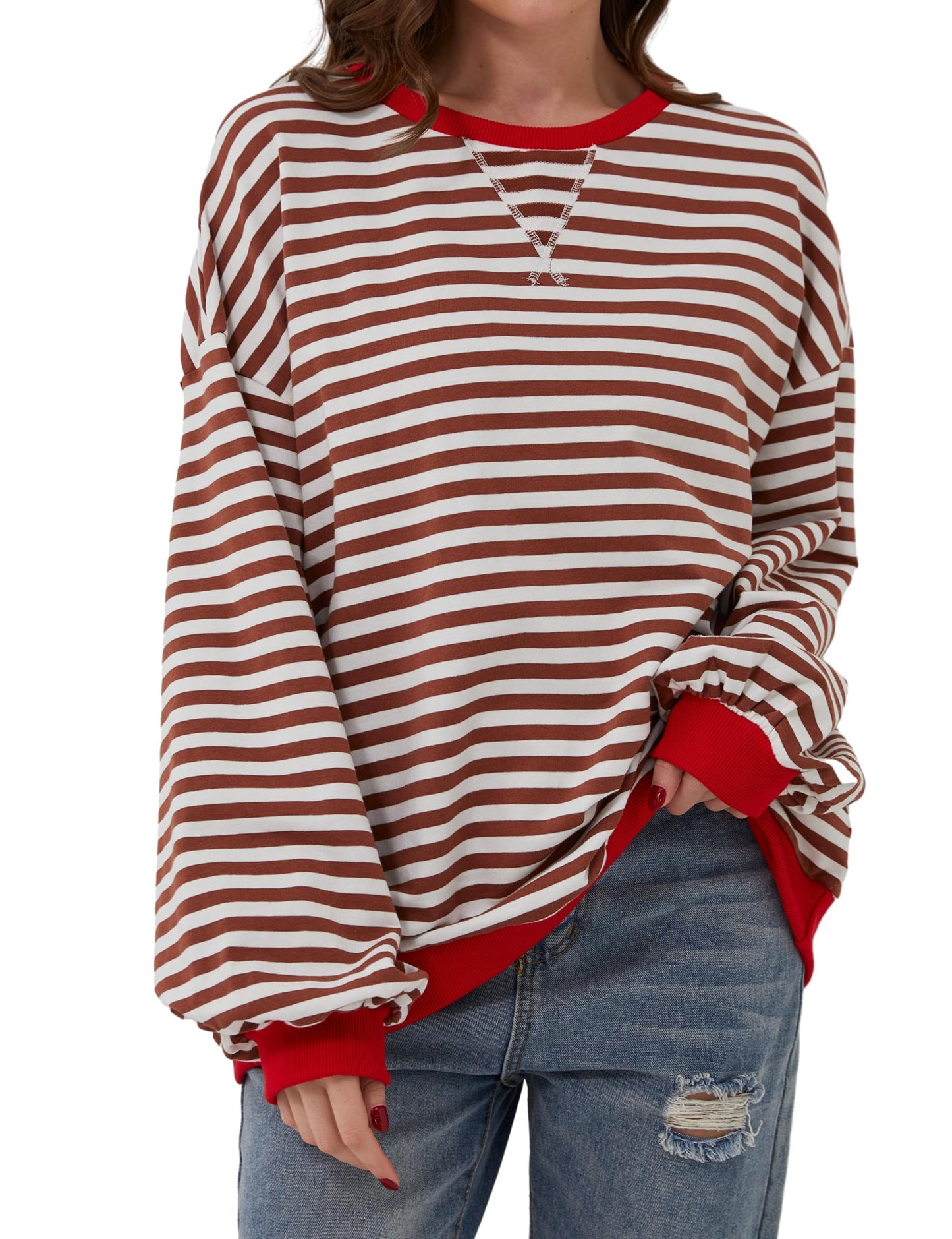 Women's Oversized Striped Long Sleeve Pullover