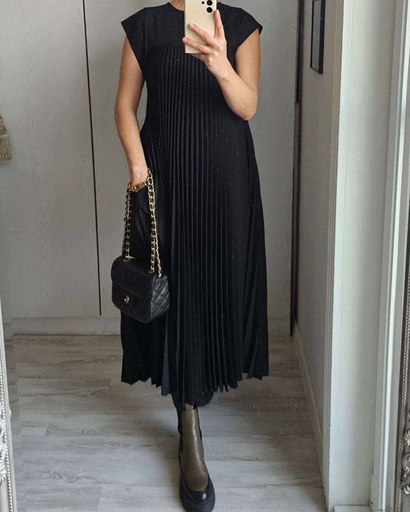 🌸Spring Promotion 49%Off💖Women Pleated Simple Solid Color Dress