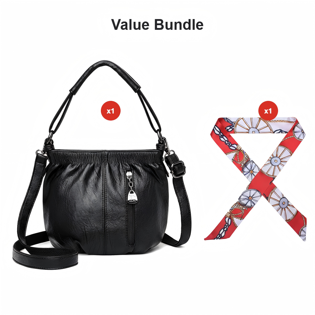 🔥Casual Pleated Bucket Soft Leather Handbag Shoulder Bag