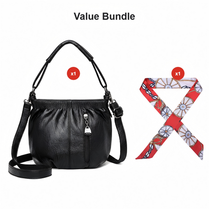 🔥Casual Pleated Bucket Soft Leather Handbag Shoulder Bag