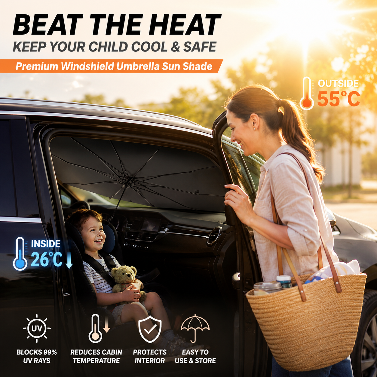 📢📢50% OFF !! ⏰☂️ Upgraded Car Windshield Sun Shade Umbrella❄️