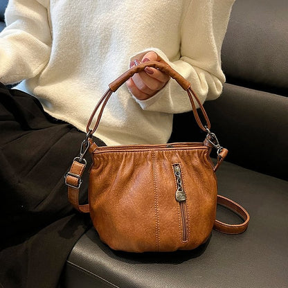 🔥Casual Pleated Bucket Soft Leather Handbag Shoulder Bag