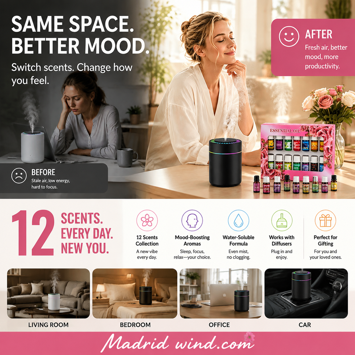 🔥Limited Time 50% Off！🎁🌺The fresh scent lifts your mood！🌷12-Pack Water Soluble Essential Oils Set