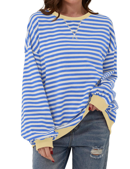 Women's Oversized Striped Long Sleeve Pullover