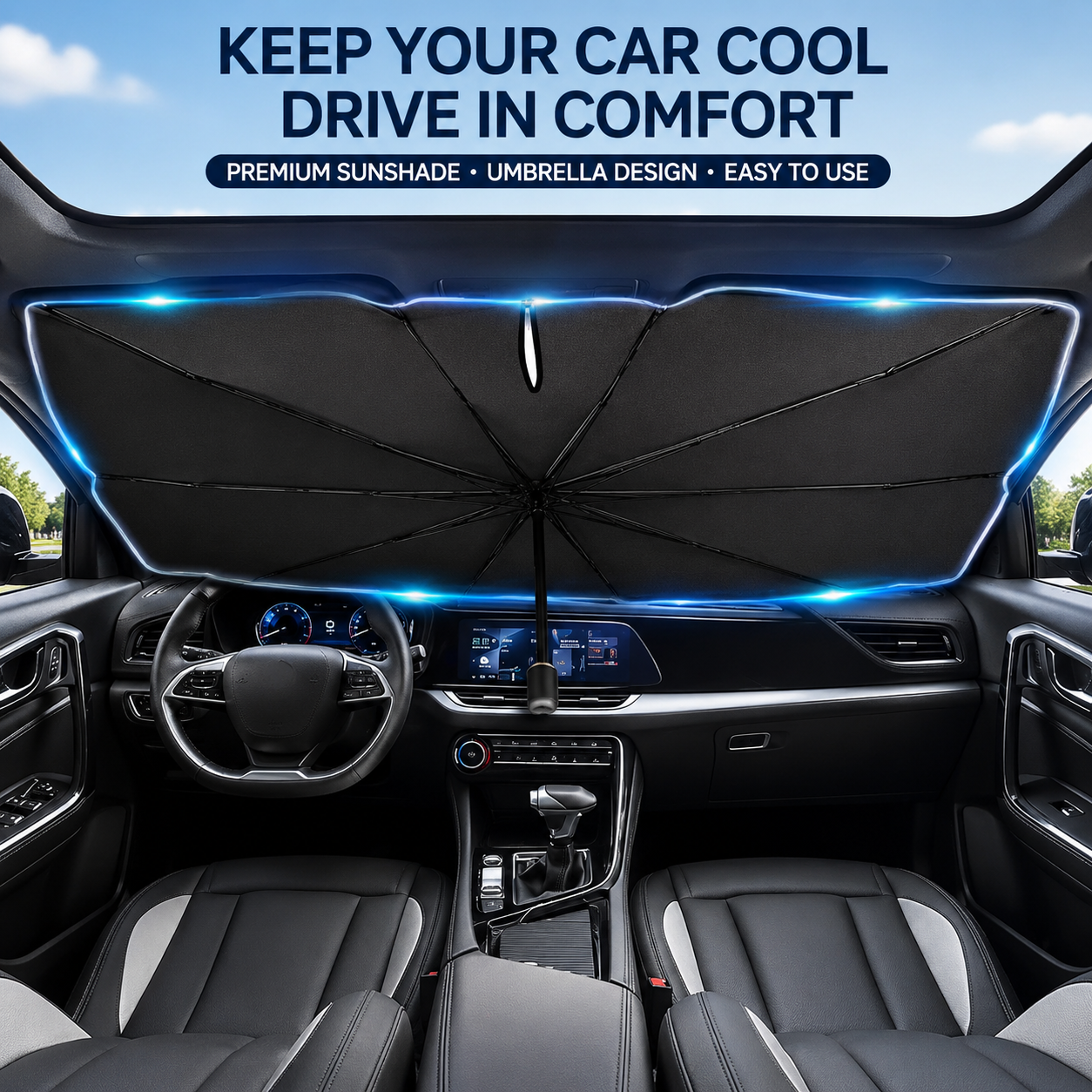 📢📢50% OFF !! ⏰☂️ Upgraded Car Windshield Sun Shade Umbrella❄️