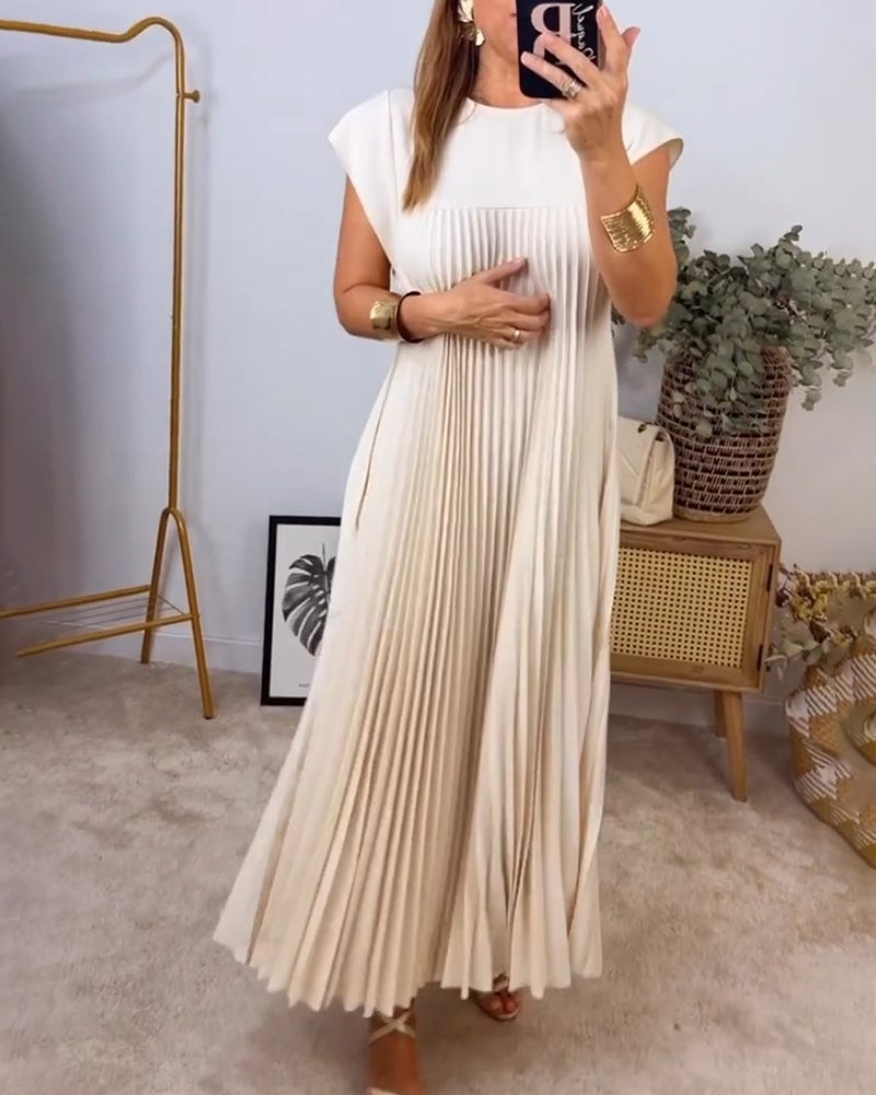 🌸Spring Promotion 49%Off💖Women Pleated Simple Solid Color Dress