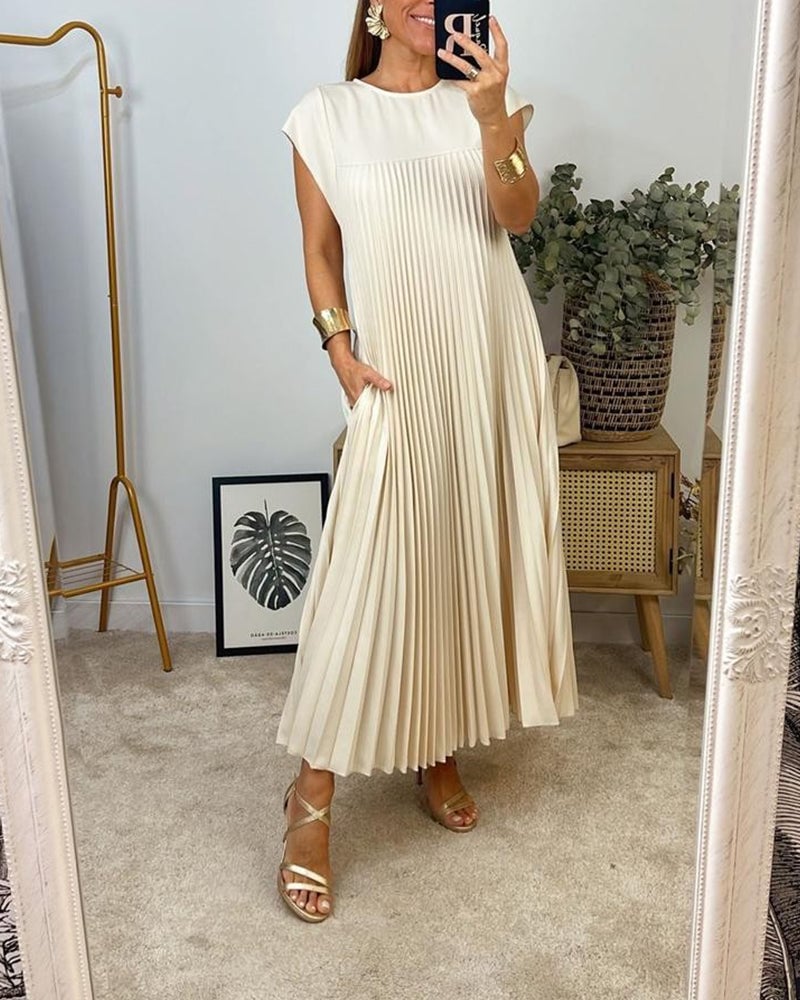 🌸Spring Promotion 49%Off💖Women Pleated Simple Solid Color Dress