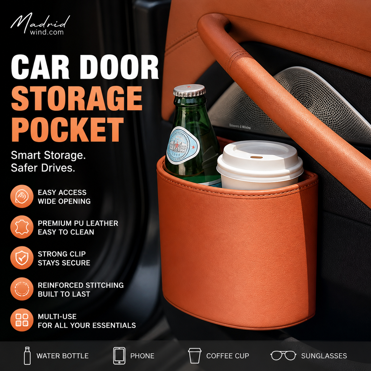 🥳2026 HOT SALE🥳💞50K+ SOLD!🚗🧺 66% OFF! Leather Car Door Cup Holder – Wide‑mouth opening, easy reach for drinks & phone. Clip‑on secure fit. PU leather, tough & stylish. 🛡️✨