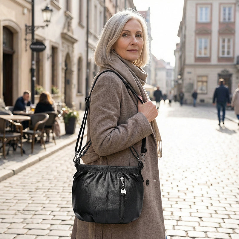 🔥Casual Pleated Bucket Soft Leather Handbag Shoulder Bag