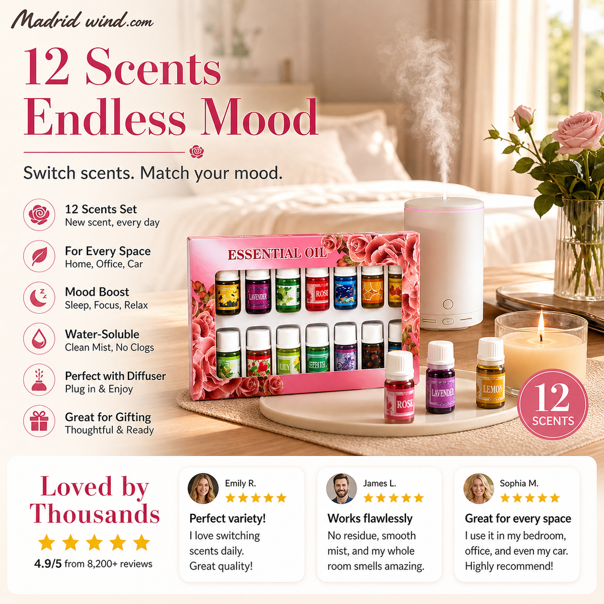 🔥Limited Time 50% Off！🎁🌺The fresh scent lifts your mood！🌷12-Pack Water Soluble Essential Oils Set