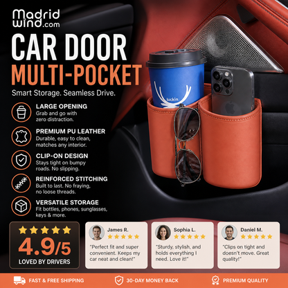 🥳2026 HOT SALE🥳💞50K+ SOLD!🚗🧺 66% OFF! Leather Car Door Cup Holder – Wide‑mouth opening, easy reach for drinks & phone. Clip‑on secure fit. PU leather, tough & stylish. 🛡️✨