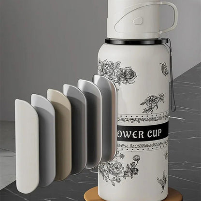 Gardenia Pattern Large Capacity Thermal Cup